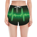 Green Heartbeat Print Women's Split Running Shorts