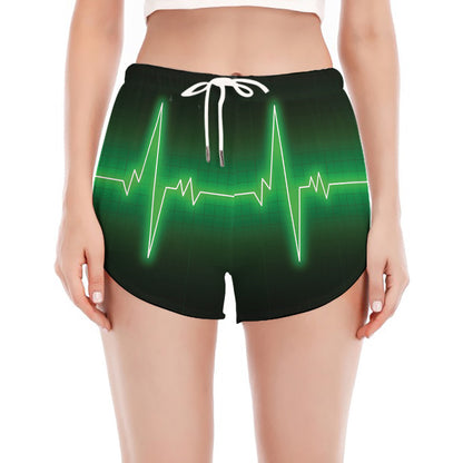 Green Heartbeat Print Women's Split Running Shorts