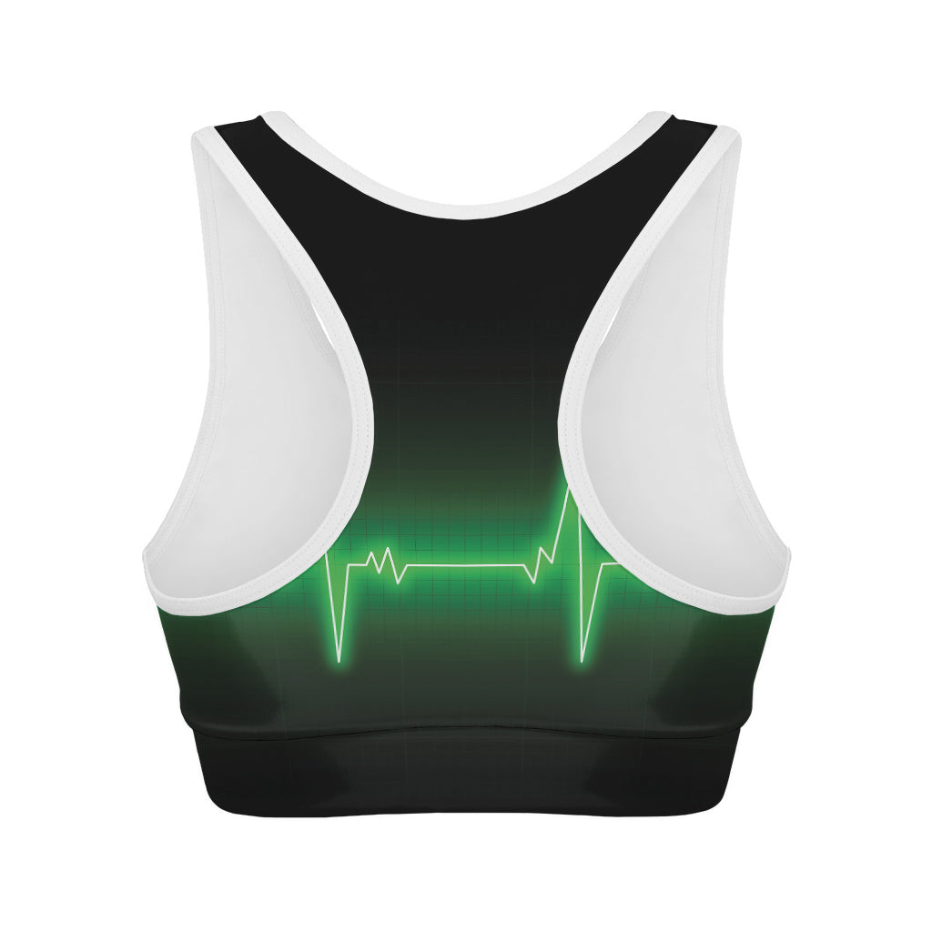Green Heartbeat Print Women's Sports Bra