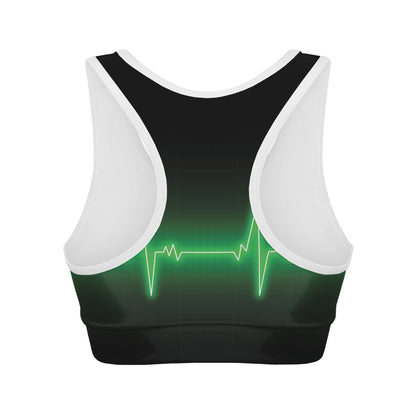 Green Heartbeat Print Women's Sports Bra