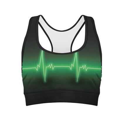 Green Heartbeat Print Women's Sports Bra