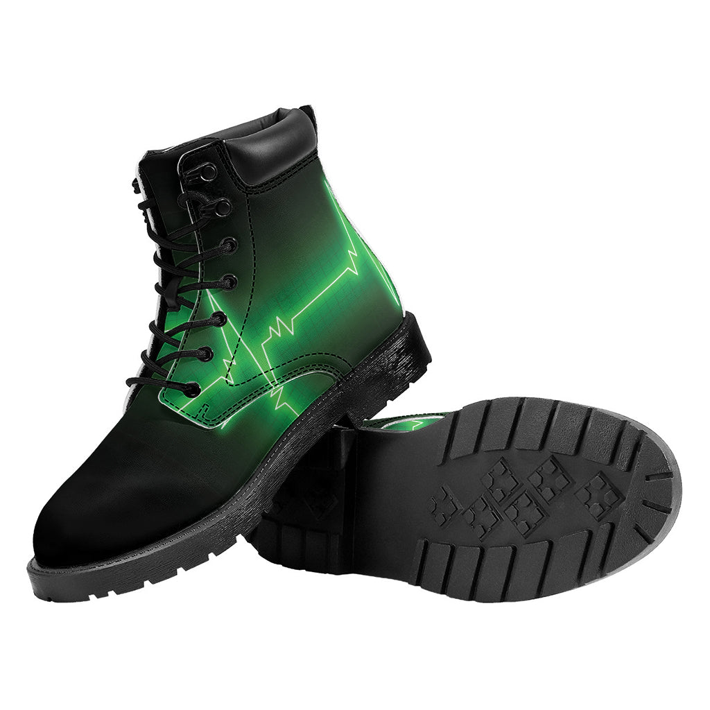 Green Heartbeat Print Work Boots