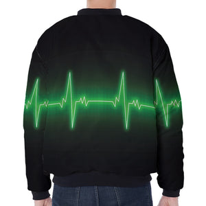 Green Heartbeat Print Zip Sleeve Bomber Jacket