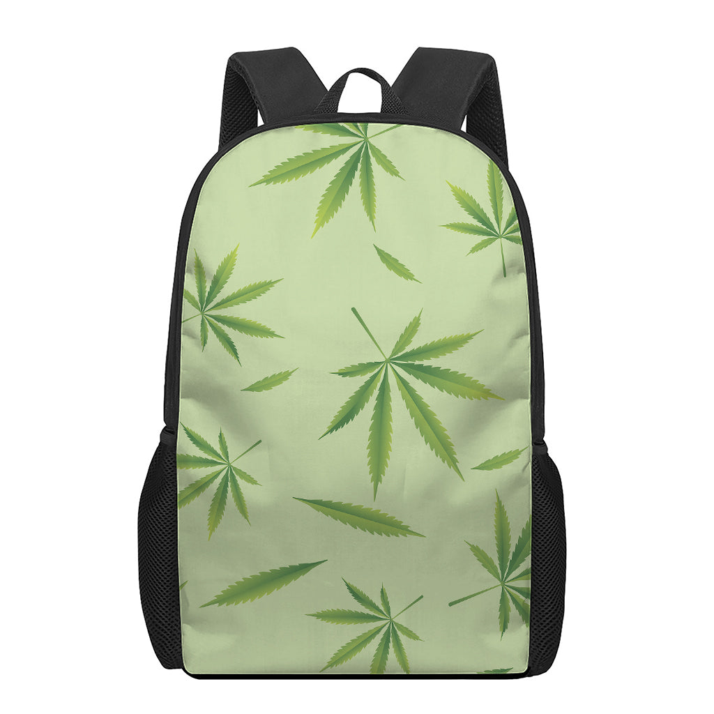 Green Hemp Leaves Pattern Print 17 Inch Backpack