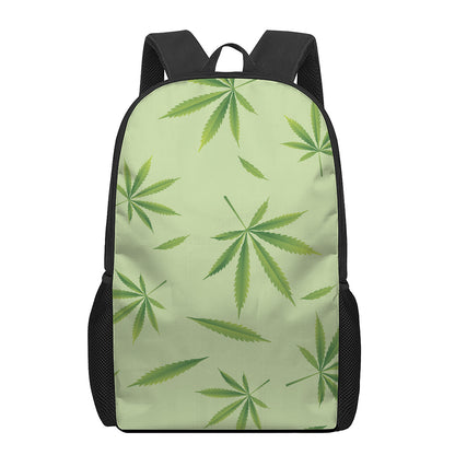 Green Hemp Leaves Pattern Print 17 Inch Backpack