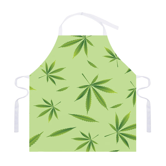 Green Hemp Leaves Pattern Print Adjustable Apron