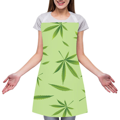 Green Hemp Leaves Pattern Print Adjustable Apron