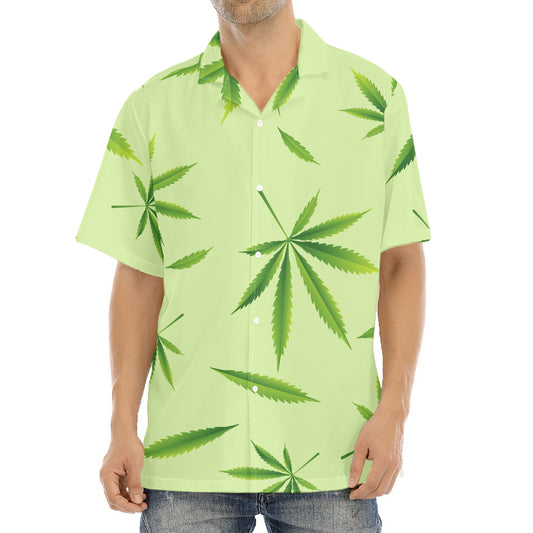Green Hemp Leaves Pattern Print Aloha Shirt