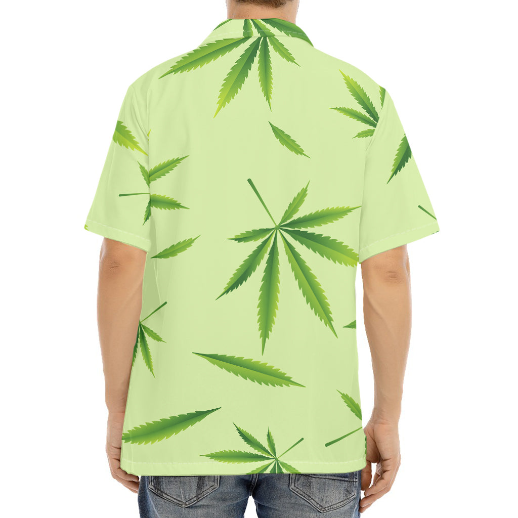 Green Hemp Leaves Pattern Print Aloha Shirt