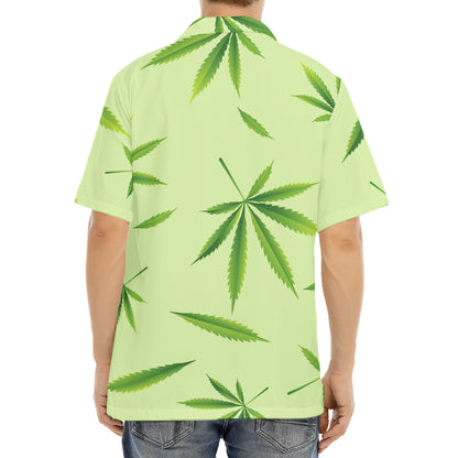 Green Hemp Leaves Pattern Print Aloha Shirt