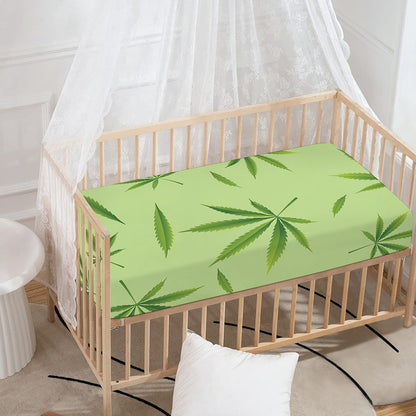 Green Hemp Leaves Pattern Print Baby Crib Sheet