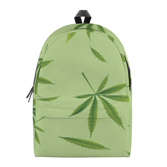 Green Hemp Leaves Pattern Print Backpack
