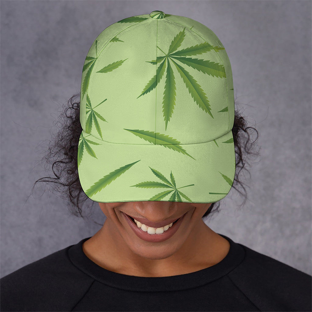Green Hemp Leaves Pattern Print Baseball Cap