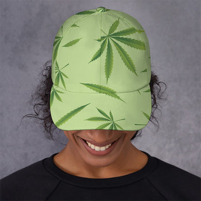 Green Hemp Leaves Pattern Print Baseball Cap