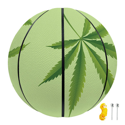 Green Hemp Leaves Pattern Print Basketball