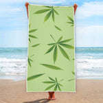 Green Hemp Leaves Pattern Print Beach Towel