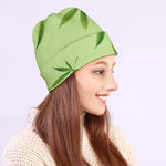 Green Hemp Leaves Pattern Print Beanie