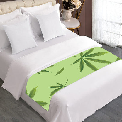 Green Hemp Leaves Pattern Print Bed Runner