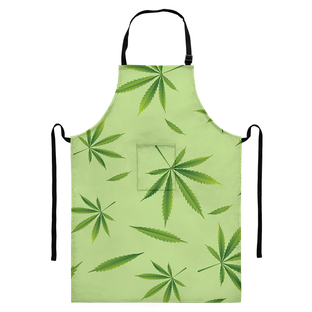 Green Hemp Leaves Pattern Print Bib Apron With Pocket