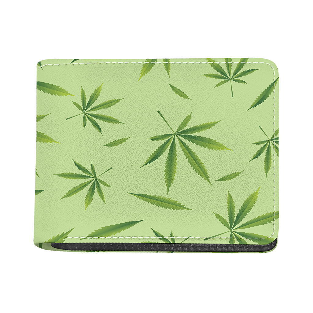 Green Hemp Leaves Pattern Print Bifold Wallet