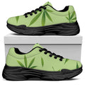 Green Hemp Leaves Pattern Print Black Chunky Shoes
