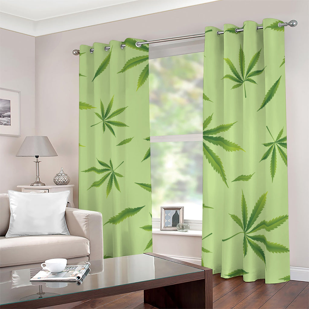 Green Hemp Leaves Pattern Print Blackout Grommet Curtains