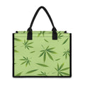 Green Hemp Leaves Pattern Print Canvas Tote Bag