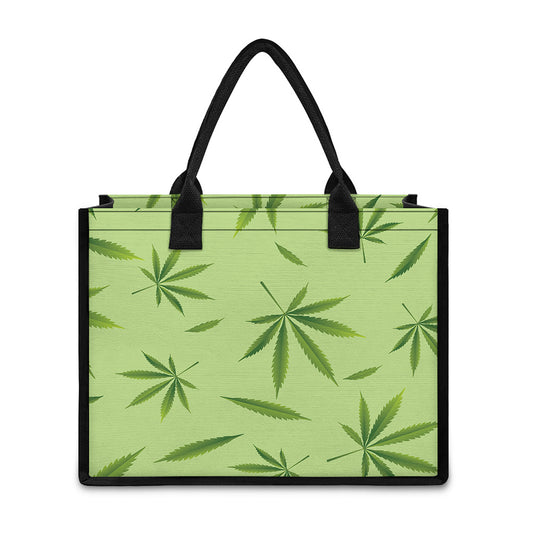 Green Hemp Leaves Pattern Print Canvas Tote Bag
