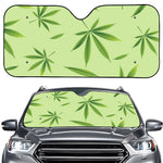 Green Hemp Leaves Pattern Print Car Windshield Sun Shade