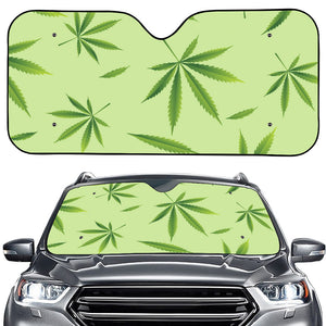 Green Hemp Leaves Pattern Print Car Windshield Sun Shade