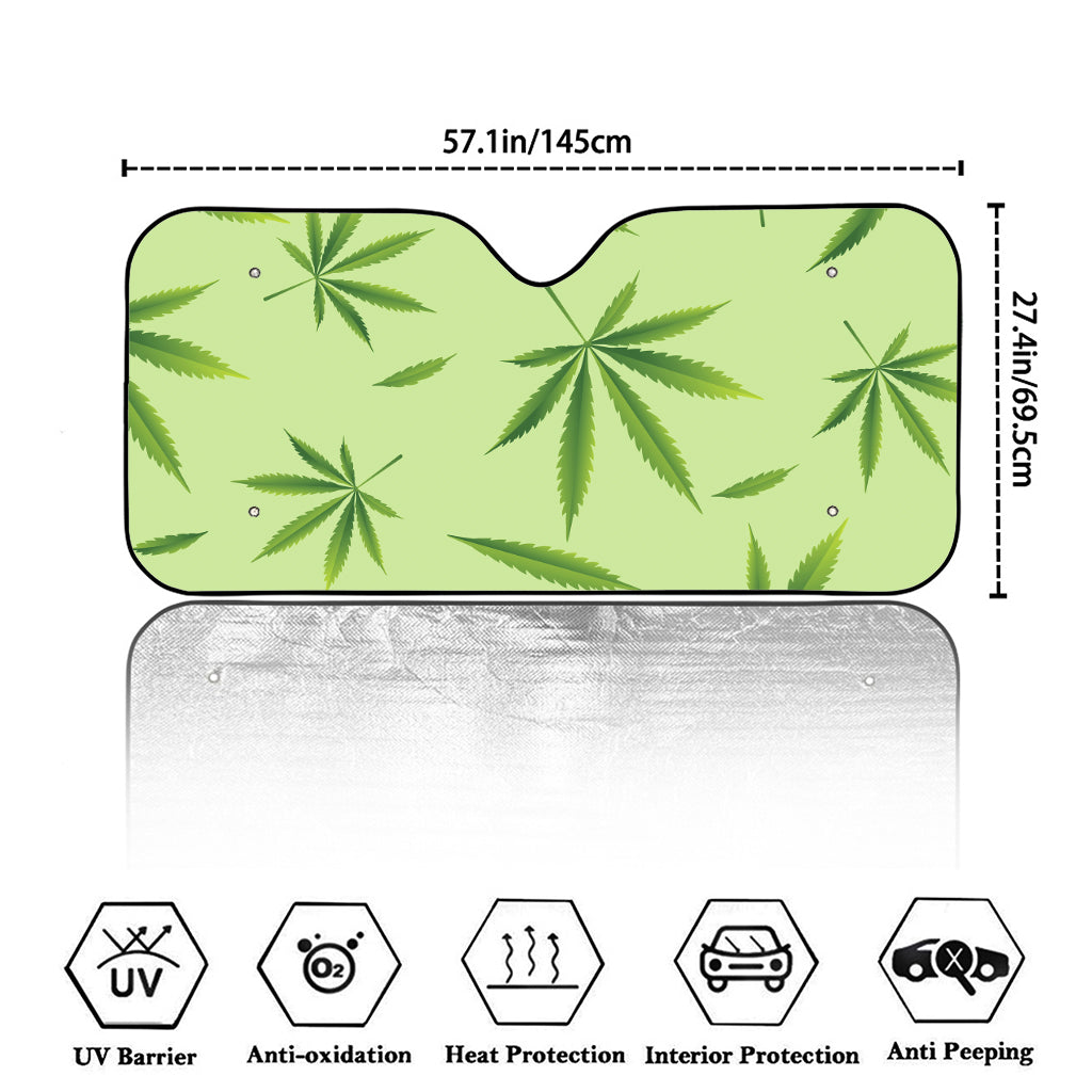 Green Hemp Leaves Pattern Print Car Windshield Sun Shade