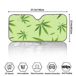 Green Hemp Leaves Pattern Print Car Windshield Sun Shade