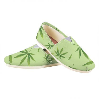 Green Hemp Leaves Pattern Print Casual Shoes