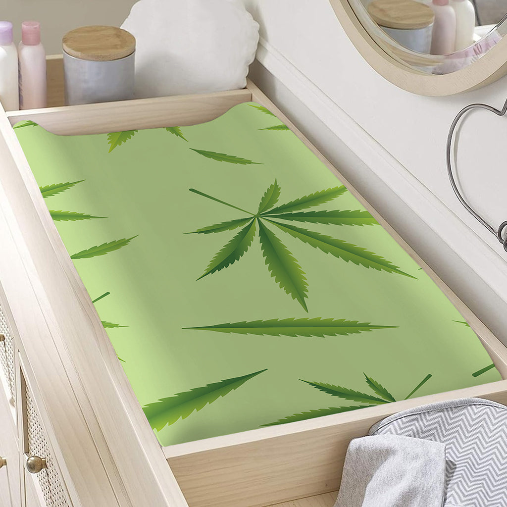 Green Hemp Leaves Pattern Print Changing Pad Cover