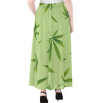 Green Hemp Leaves Pattern Print Chiffon Maxi Skirt