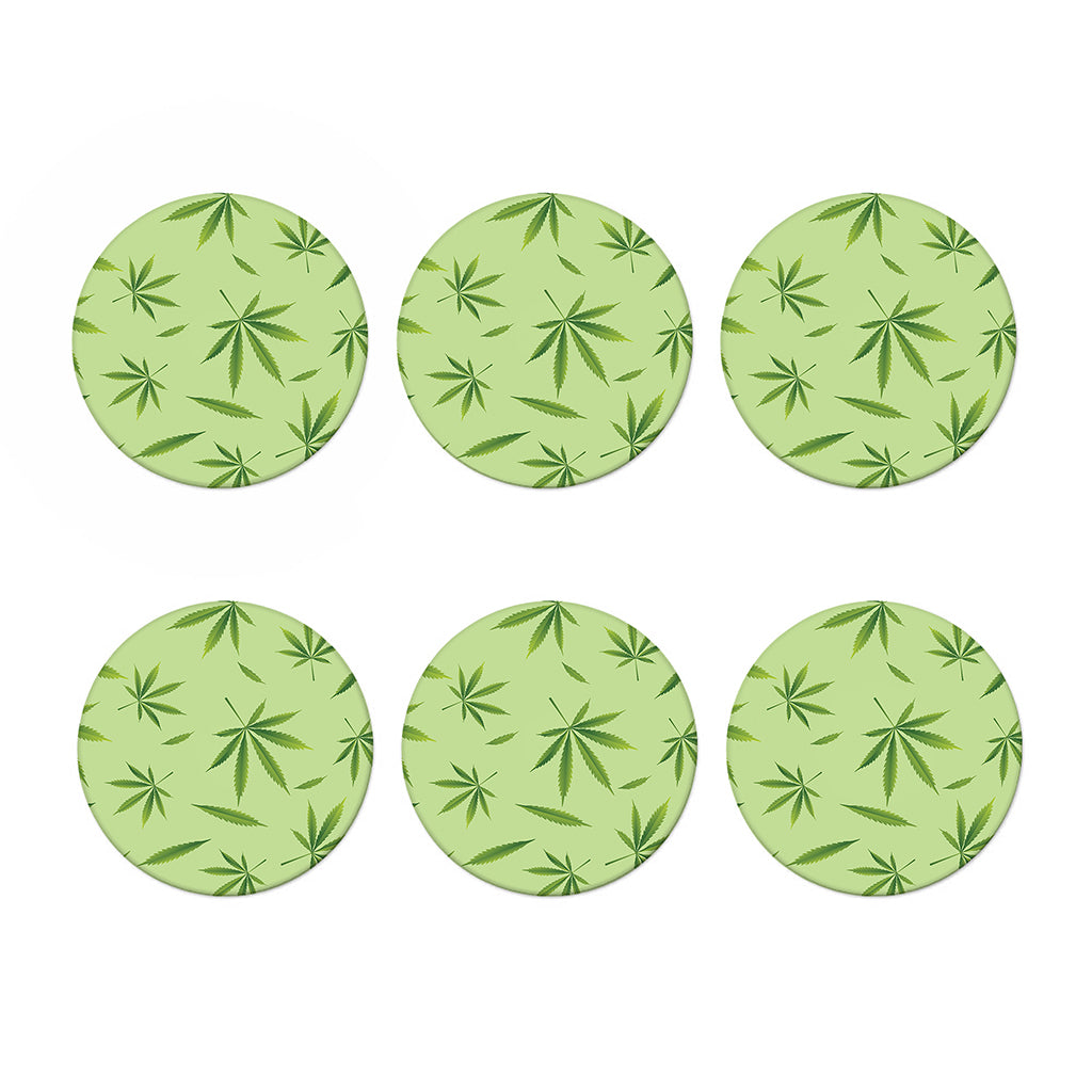 Green Hemp Leaves Pattern Print Coaster Set