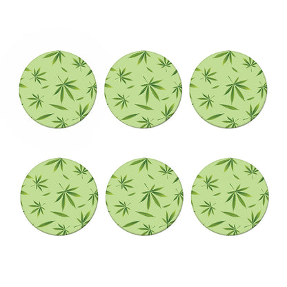 Green Hemp Leaves Pattern Print Coaster Set
