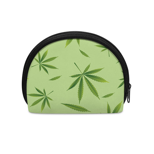 Green Hemp Leaves Pattern Print Coin Purse