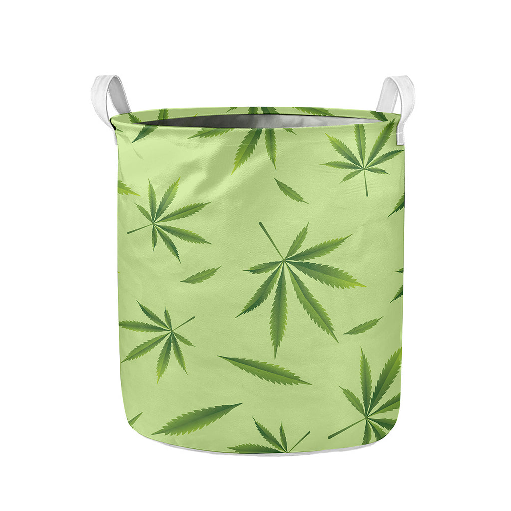 Green Hemp Leaves Pattern Print Collapsible Laundry Basket