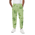 Green Hemp Leaves Pattern Print Cotton Sweatpants