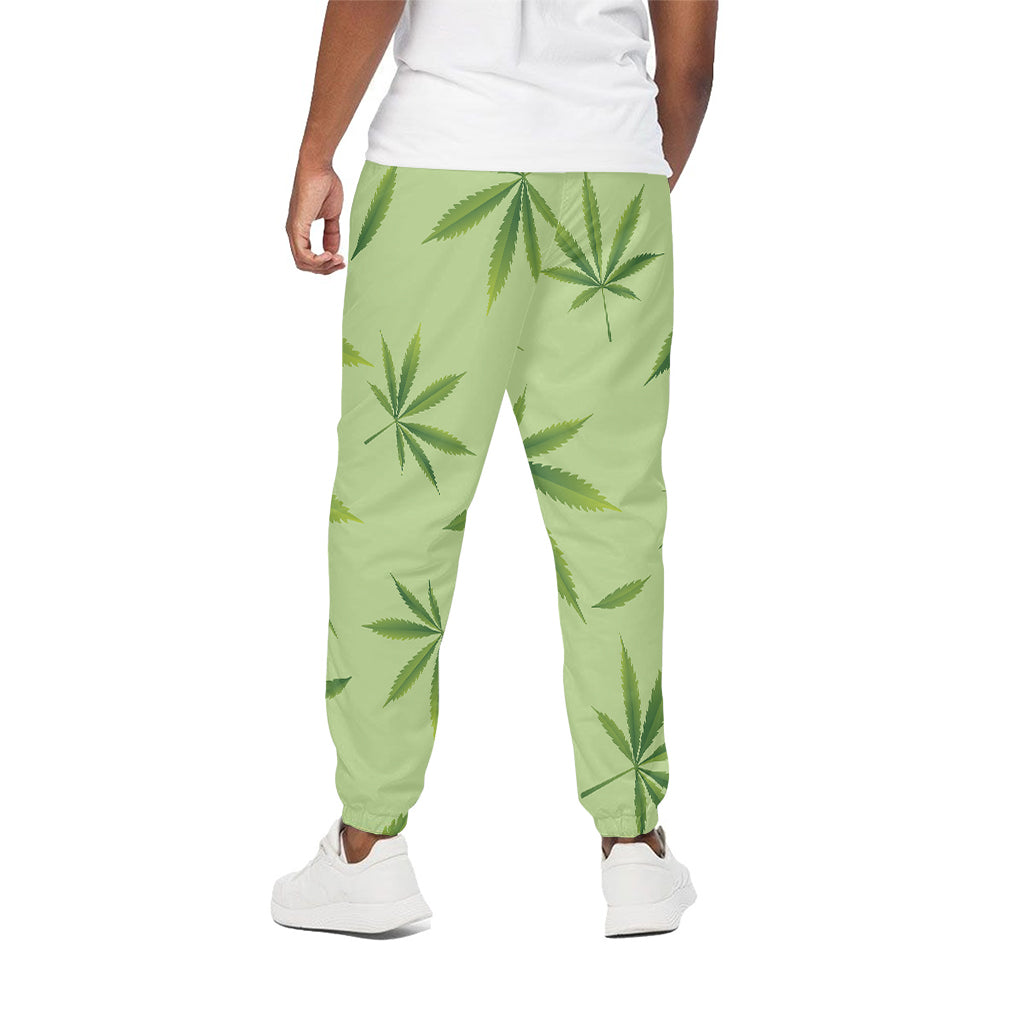 Green Hemp Leaves Pattern Print Cotton Pants
