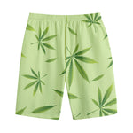 Green Hemp Leaves Pattern Print Cotton Shorts