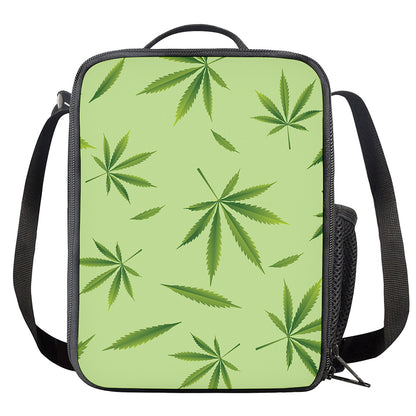 Green Hemp Leaves Pattern Print Crossbody Lunch Bag