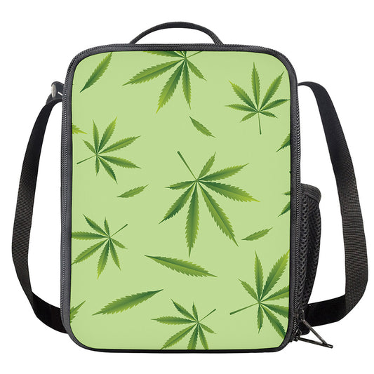 Green Hemp Leaves Pattern Print Crossbody Lunch Bag