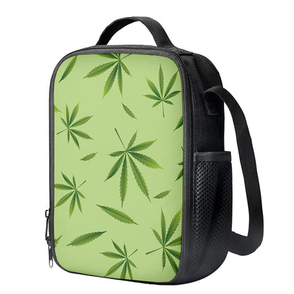 Green Hemp Leaves Pattern Print Crossbody Lunch Bag