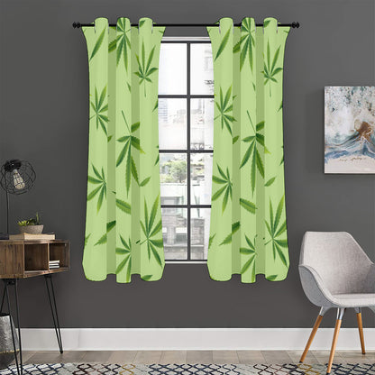 Green Hemp Leaves Pattern Print Curtain