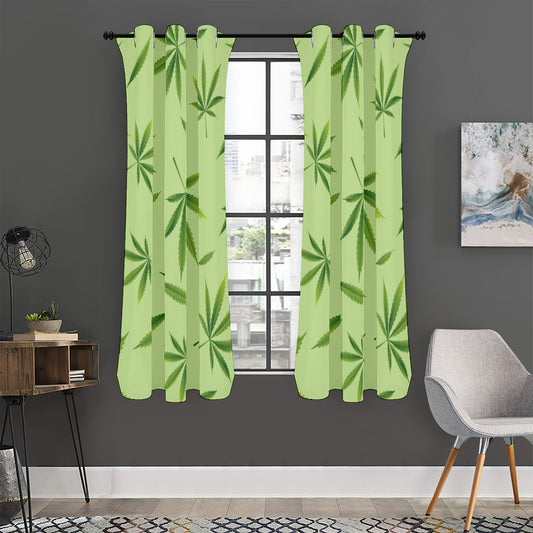 Green Hemp Leaves Pattern Print Curtain