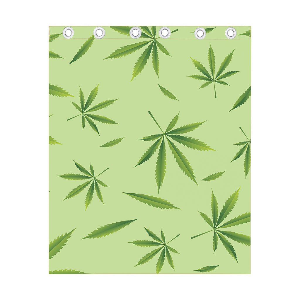Green Hemp Leaves Pattern Print Curtain
