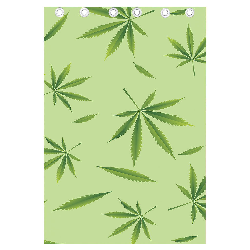 Green Hemp Leaves Pattern Print Curtain
