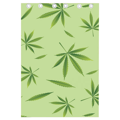 Green Hemp Leaves Pattern Print Curtain